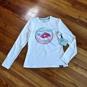 Women’s White Long Sleeve Swim Coverup with Mermaid Design